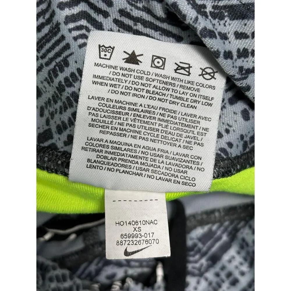 Nike Capri Pants Womens XS Gray Neon Yellow Dri-FIT Running Leggings 659993-017